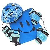 J@G 子供用 自転車用 ヘルメット ヒジ ヒザ 手首 プロテクター セット ナップサック付き 超軽量 可愛い Mサイズ (A-type4 ブルー)