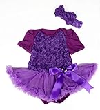 パープル　薔薇　ロゼット　プリント　ベビー服　ワンピース　ロンパース 　パーティー　リボンヘッドバンド　セット　半袖 (S) [並行輸入品]