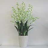 オンシジューム 光触媒 造花 鉢植え アートフラワー 6本立 H80cm(白・緑-白鉢)
