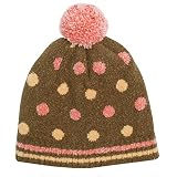 ニット帽 子供 キッズ 女の子 ドット柄 ニットキャップ ニット帽子 雪遊び ブラウン F