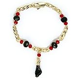 RC & J GENERAL 14KT GP BLACK HAND LUCKY CHARM EVIL EYE BRACELETE 5" - AZABACHE MAL DE OJOS BRAZALETE DE 5", 5, Stainless Stee