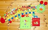 布絵本　布の壁掛け　いもむしくんの指人形あいうえお&布絵本はじめてのレッスン&たのしいかずあそび プレイ&ラーンギフトセット3種類組み