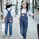 女の子 オーバーオール サロペット つなぎ 服 デニム ジーンズ キッズ 長 ズボン 子ども用 オールインワン サスペンダー 可愛い おしゃれ (130)