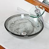 EliteバスルームブラックSwirl Double Layersガラス容器シンク&クローム滝蛇口コンボ