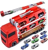 車 おもちゃ ミニカー 8個セット 「車好きの子どもが夢中になるおもちゃ！レースサーキット全長約165cm」 (レッド)