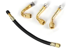 KUAIDHFK 車 バイク 空気入れ エアーホース エアーバルブ L型 45°+ 90°+ 135° 真鍮バルエアーバルブ エクステンション 延長チューブ 長210mm エアバルブ タイヤインフレーション インフレータブルホース 自転車 オートバイ バイク用 4個入り - 1