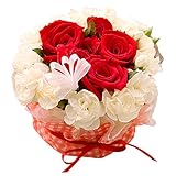 翌日配達お花屋さん カーネーションのクリームにバラのイチゴ盛り。シンプルでキュートなフラワーケーキ♪サフィール