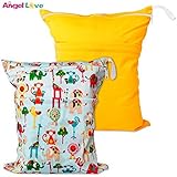 Cloth Diaper Wet and Dry Bags, Angel Love Baby 2PCS Waterproof Washable Reusable Wet Bag with Two Zi