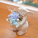 [florencedu]プリザーブドフラワー うさぎデザイン陶器 バラアレンジメント (ブルー)