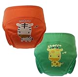 JOYORUN(ジョユラン)トレーニングパンツ キャラクター ベービーパンツヒップ防水加工4層 2枚組男の子　女の子 グリーン-オレンジ90cm