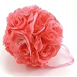 Enimay 6.5 "シルクLook花ローズPomander Kissingボールウェディングパーティーホーム飾りコーラル