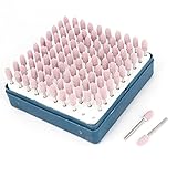 uxcell 軸付き砥石　セラミックゴム砥石　研削マウントポイント　プラスチック収納ケース　6mmx13mm　ピンク　シルバートーン　セラミック　石　金属　100個入り