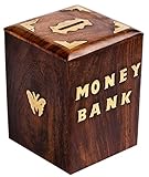 Indian Glance木製セーフボックスPiggy Money Bank with Lock |ギフトfor Kids |ボーイズ|ガールズ|大人 – バタフライモチーフ|ハンドメイド|クリスマス