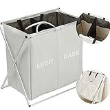 ランドリーボックス 二段 ランドリーボックス 隔てる ランドリーソーター 折りたたみ ランドリーバスケット大容量 洗濯かご ランドリーバッグ おしゃれ 母の日 プレゼント