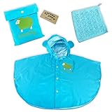 (グルポート)Grouport 耳付き アニマル キッズ レインコート ポンチョ [オリジナルタオル付き] (S, 青色)