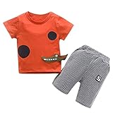 Kunton 可愛い 高品質 幼児の赤ん坊の男の子クロコダイル漫画のTシャツのドットトップショーツの服装の服セット普段着　旅行用　夏秋新作 (オレンジ, 12M/80)