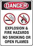 Accuform MCHL260VA Aluminum Sign Legend DANGER EXPLOSION & FIRE HAZARDS NO SMOKING OR OPEN FLAMES 14