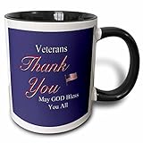 (330ml) - 3dRose 3dRose Thank You Veterans, May God Bless you all. Text art with USA flag in red, white and blue. - Two Tone Black Mug, 330ml (mug_36111_4), Black/White