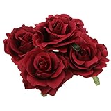 Perfeclan 美しい　人工ローズ　花頭　DIY　花束　ブーケ　コサージュ　手首の花　衣装のインテリア　ウェディング　装飾花　ギフト　5個　 - 暗赤色
