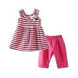 LittleSpring夏 ガールズ 女の子 ボーダー フレアーワンピース ノースリーブチュニック＆無地レギンス リラックス 部屋着120