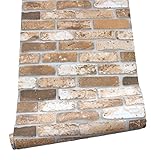 HaokHome H017 かんたん貼付シールタイプ 壁紙 石調 レンガ 煉瓦 ウォールステッカー 防水 褐色 60cm x 6m