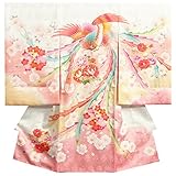 お宮参り　着物　女の子　正絹初着　白色裾ピンク染め分け　刺繍鳳凰　桜梅牡丹　金彩使い　サヤ地紋生地　日本製