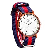 (Wooden Watch)ウッドウォッチ 2016新しい木製腕時計 ダブルストライプ ナイロンバンド アナログ表示　天然木 手作り 人気プレゼント 生活防水機能 専用ボックス 環境に優しい ファッシ