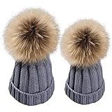 MIOIM® ニット帽子 親子 大人と子供 帽子 2点セット 無地 カジュアル ポンポン フリーサイズ 5色 多色選択 厚手 保温防寒