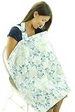 Nursing Cover - Breathable Cotton Breastfeeding Apron - Blue Green Floral Design - Baby Feeding by N
