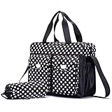 KANGMING 多機能 ベビーカー用バッグ マザーズバッグ 2way ママバッグ 大容量 ドット柄　ショルダーバッグ ハンドバッグ 花柄 ベビー用品収納バッグ (ブラック)