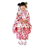 「【61】ピンク地に御所車と鼓/被布：白」七五三 着物 3歳 被布着物7点セット