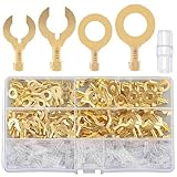 クワ型 丸型 端子セット 6mm 8mm 真鍮 圧着端子 400個入 絶縁スリーブ付き アース取り ケーブル 配線接続 端子 ターミナル コネクター 自動車 バイク スピーカー 0.5~2sq