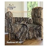 Realtree All Purpose Camo - 5 Piece Crib Set includes (Crib Fitted Sheet, Crib Bumper Pad, Crib Head