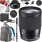 Sigma 16mm F1.4 コンテンポラリーDC DNレンズ Canon M-Mount 402971用 67mmマルチコートUV偏光フィルターキット一脚写真バックパックバンドル