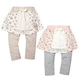 (ピンク/95cm)ベビー服 女の子 スカッツ スカート スパッツ UZULAND ボトム 重ね着風 ジャガード天竺 小花柄 レース リボン 女児 ベビー