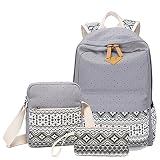 WSince Canvas Dot Backpack Cute Lightweight Teen Girls Backpacks School Shoulder Bags Grey