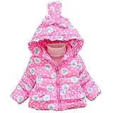 POTOJP 子ども用 花柄 ボウタイコットンジャケット ボウタイ ダウンコットンコート 中綿コート キッズ 上着 キャップ付き アウター 女の子 冬 防寒綿服 コットンジャケット (80, ピンク)