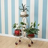 J-園芸ラック ラワースタンド フラワーラックアイアンメタル3つの植物のためのホイールとヨーロッパの彫刻された花の棚を植える花鍋ホルダー棚屋内リビングルーム、バルコニー、庭園、商業用装飾ラックのための