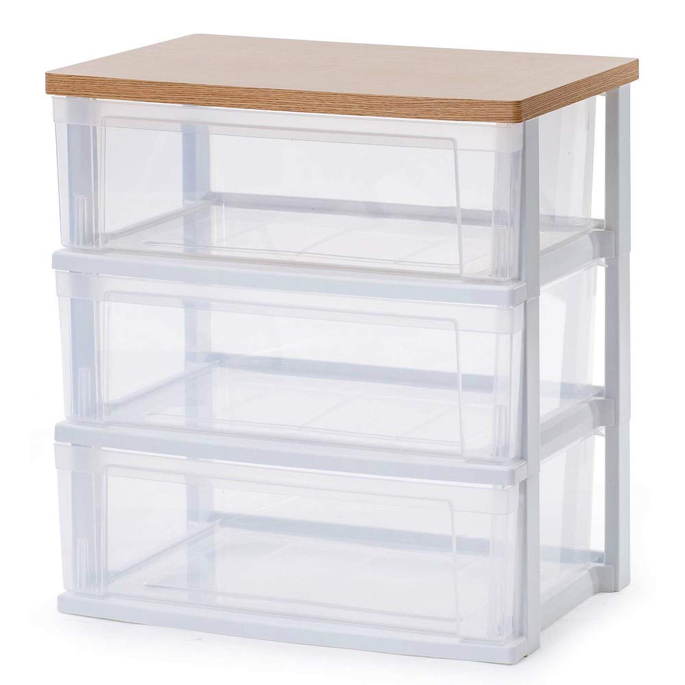 Iris Ohyama Chest Wide, 3 Tiers, 4 Tiers, 5 Tiers, Made in Japan, Easy Assembly, Width 21.5 x Depth 15.4 inches (54.5 x 39.1 cm), French Oak Wooden Top Board, b) Natural - 1