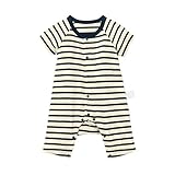 フライス半袖カエルロンパース ネイビー系ボーダー サイズ：８０