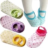 FlyingP 5Pairs Toddler Anti Slip Socks for 8-36 Months Infants Baby Girl Mary Jane No-Show Crew Boat
