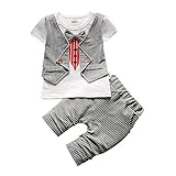 Cutelove 子供服 ベスト Tシャツ Tシャツ＆パンツ 上下セット 半袖 ショートパンツ ネクタイ付き 男の子 ベビー 可愛い 夏 3色