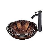 VIGO Walnut Shell Glass Vessel Bathroom Sink and Otis Vessel Faucet with Pop Up, Matte Black [並行輸入品]