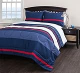 Red Navy White Rugby Boys Twin Xl Comforter, Sheet Bedding Set (5 Piece Bed in a Bag) and Linens Bey