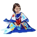 フード付き タオル キッズ バスタオル 動物柄 ポンチョ タオル ベビー (ブルー)