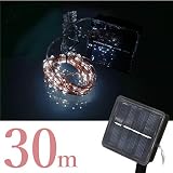 イルミネーション ソーラー LED ワイヤー 30m ホワイト 300球 防水 銅配線 クリスマスツリー 白 _76216