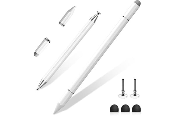 タッチペン 3in1 全機種対応 スタイラスペン 充電不要 磁気キャップ 静電容量式タッ チスクリーン対応 円盤型ペン先 ディスクチップ ニュートラルなペン先 高感度交換用ペン先付き (2ディスク＋3導電繊維付属) (ホワイト)