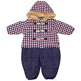 2017年 UN-DECO チェック柄 ダッフル 中綿ジャンプスーツ スノーコンビ 防寒衣料 撥水加工 上レッド◇95cm