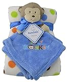 Bunchkin Polka Dots Baby Blanket with Monkey Security, Blue