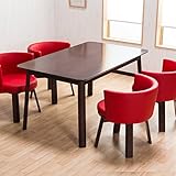 【お洒落な家カフェスタイル ダイニング5点セット】 丸みを帯びたクッションチェアー(座面9cm厚) 360度回転椅子 半円形背もたれ ガタツキ防止付きダイニングテーブル 130cm幅 安全な角丸加工 4人掛け食卓セット (レッド色)